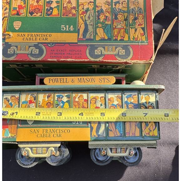 Rare POWELL & MASON STS SAN FRANCISCO CABLE CAR TROLLEY FRICITON TIN TOY JAPAN - Picture 6 of 11
